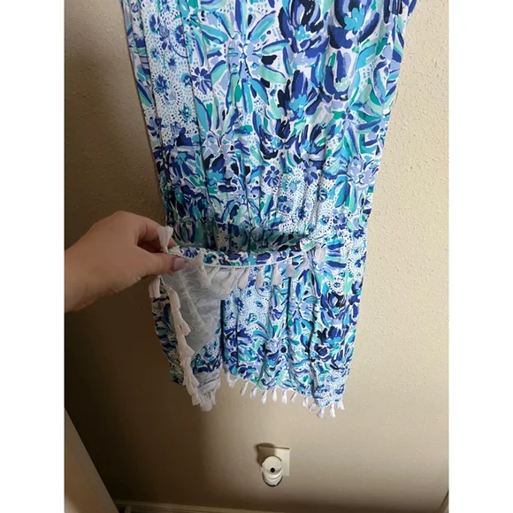 Women's Lilly Pulitzer Faux Dress Romper Size S Blue Floral Sleeveless - Picture 4 of 10